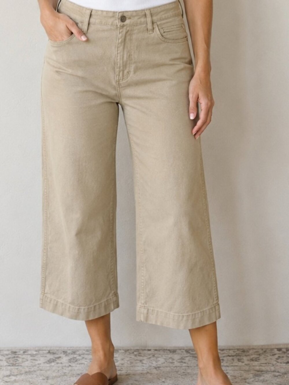 Madewell 31P Beige Wide Leg Crop Pants Stretch Cotton Petite